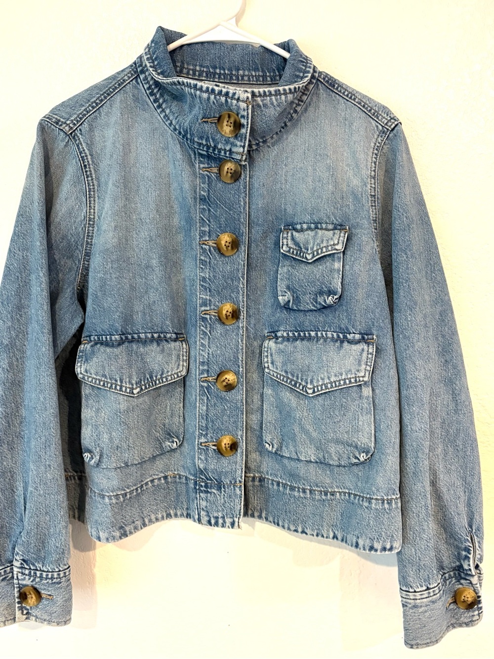 LOFT Light Blue Denim Utility Jacket with Button Front